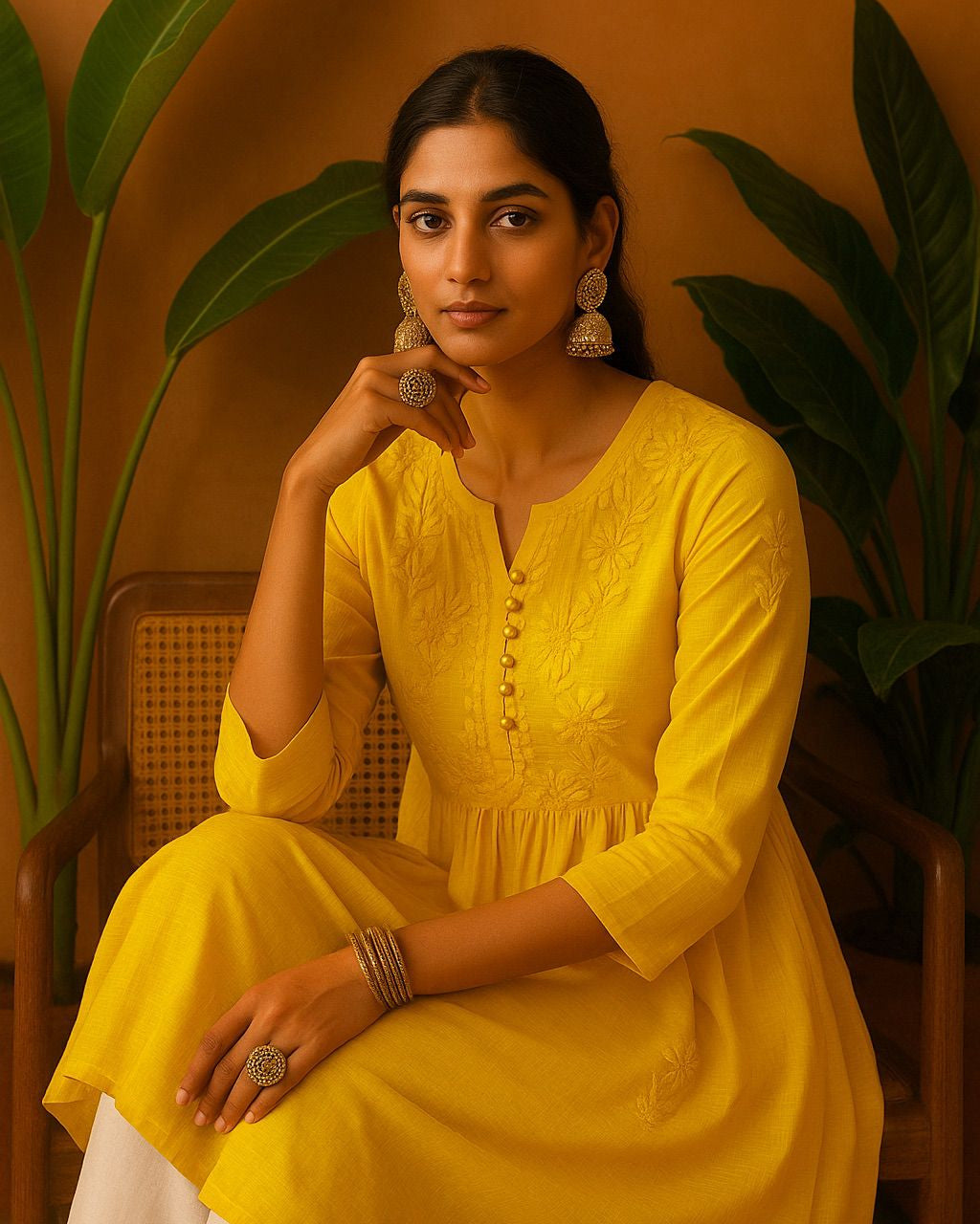 yellow chikankari kurta