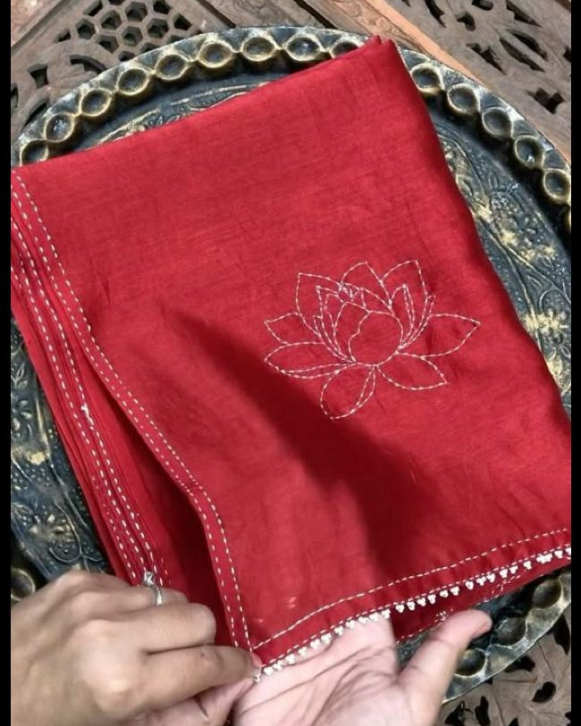 Red Chanderi Saari
