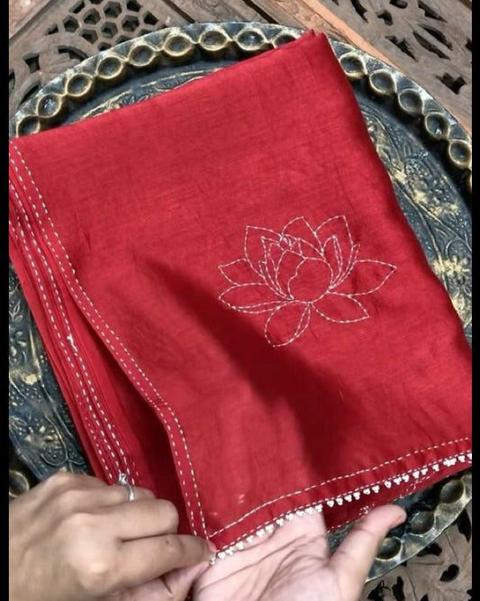 Red Chanderi Saari