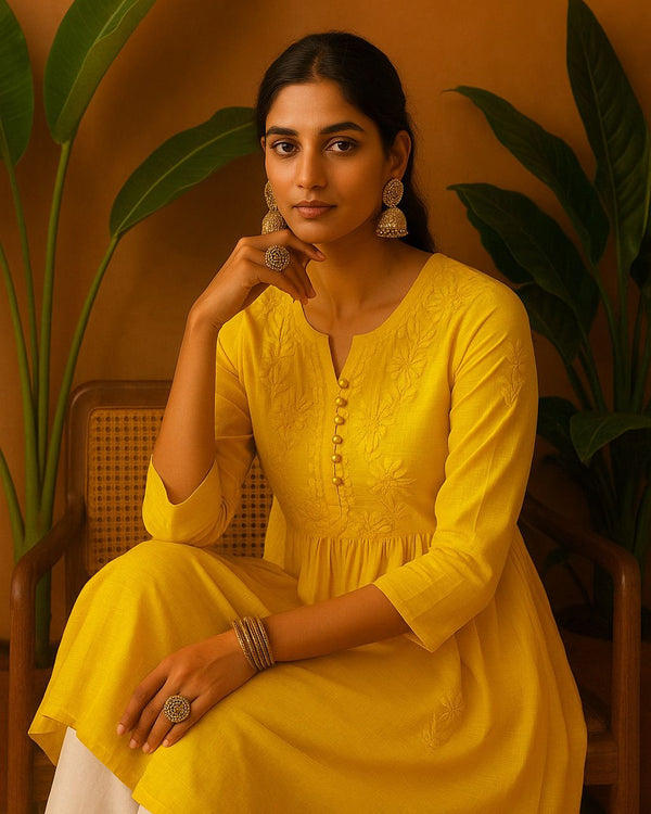 yellow chikankari kurta